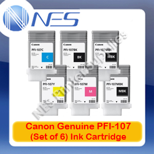 Canon Genuine PFI-107 2x MBK+1x BK/C/M/Y (Set of 6) Ink Cartridge for IPF670/IPF770